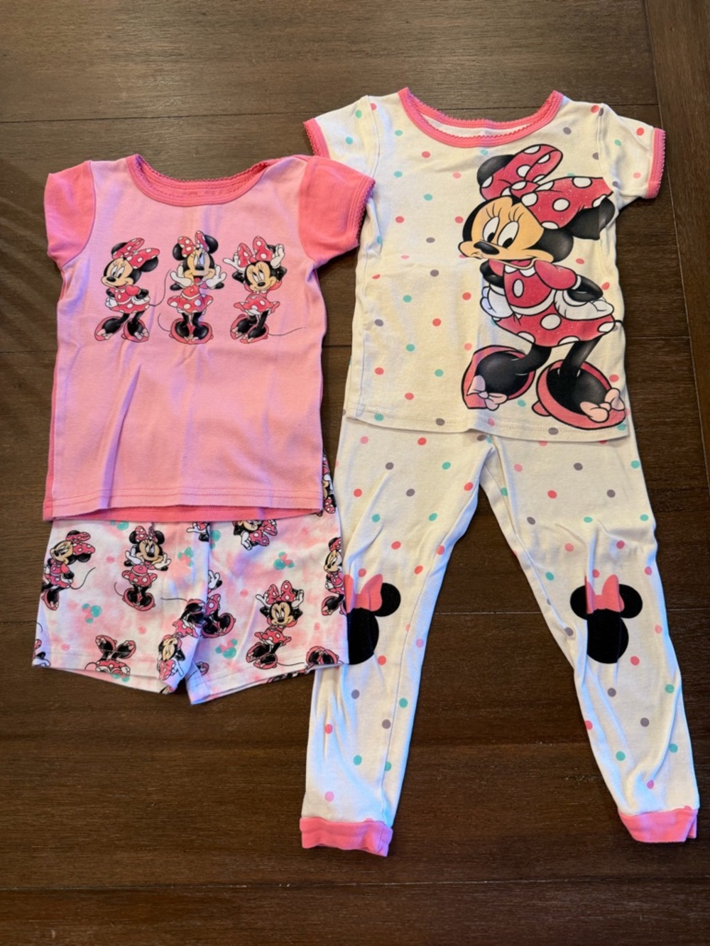 Minnie Mouse Pink & White Girls Pajama Set - 2pc Short & Long PJ